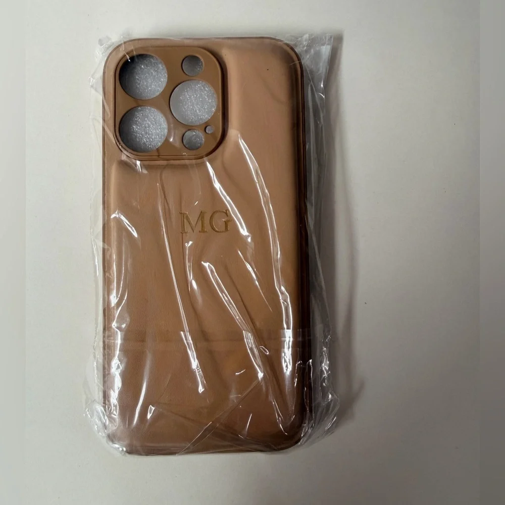 Monogram MG iPhone 14 Pro Case Dark Tan Minimalist Elegant